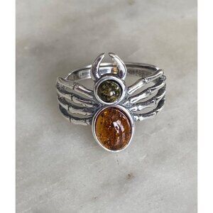 NEW Sterling Silver Spider Multi-Color Amber Ring Size 6 Adjustable